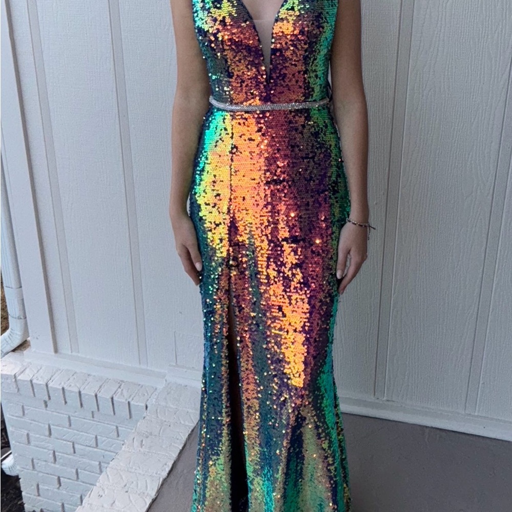 Multicolor Sequin Prom Dress